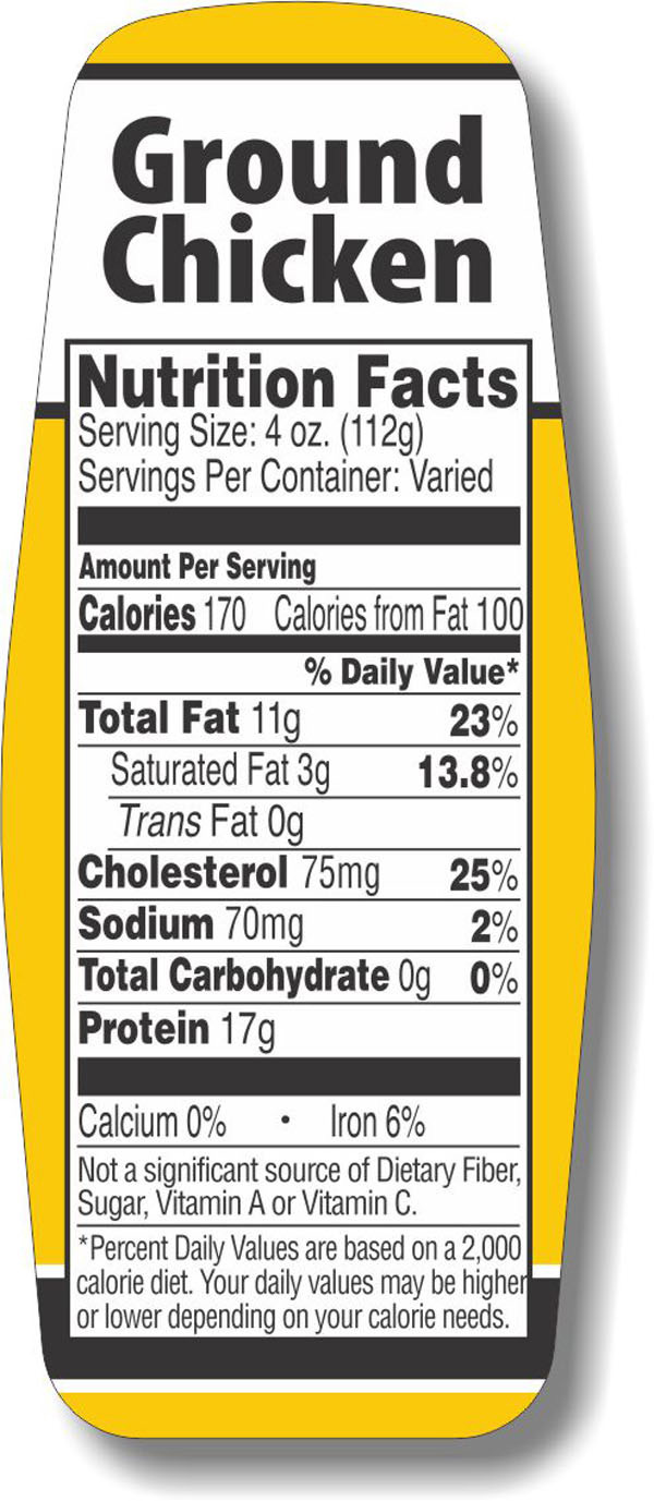 GROUND CHICKEN NUTRITION LABEL 500/RL GOLD/BLACK