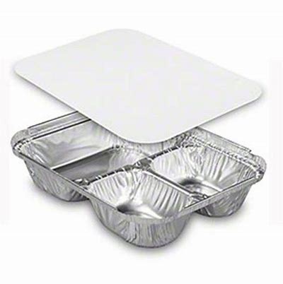 3 COMPARTMENT ALUMINUM  CONTAINER W/FOIL BOARD LID 