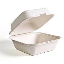 6 X 6 X 3  BAGASSE HINGED  CONTAINER 500/CS  PFAS FREE