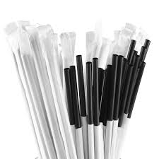 7.75&quot; BLACK JUMBO PLASTIC  WRAPPED STRAW 24/400CASE  