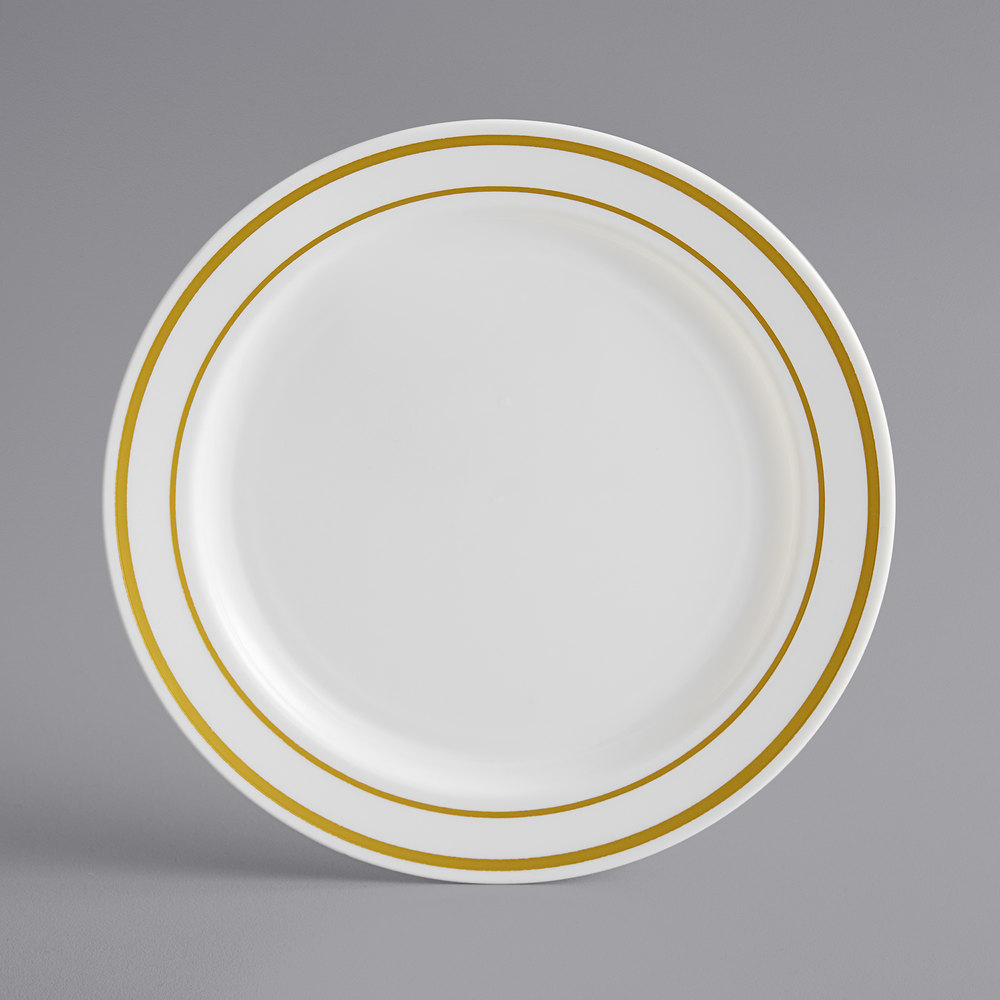 10.25" GOLD LINE IVORY PLASTIC PLATE 120/CASE