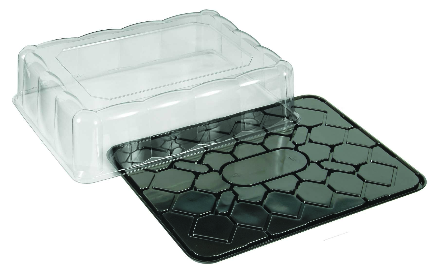 1/2 SHEET CAKE HI-DOME BLACK  BASE/CLEAR DOME 25/CS