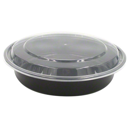 48 OZ. ROUND BLACK MICROWAVE CONTAINER COMBO  150/CS 