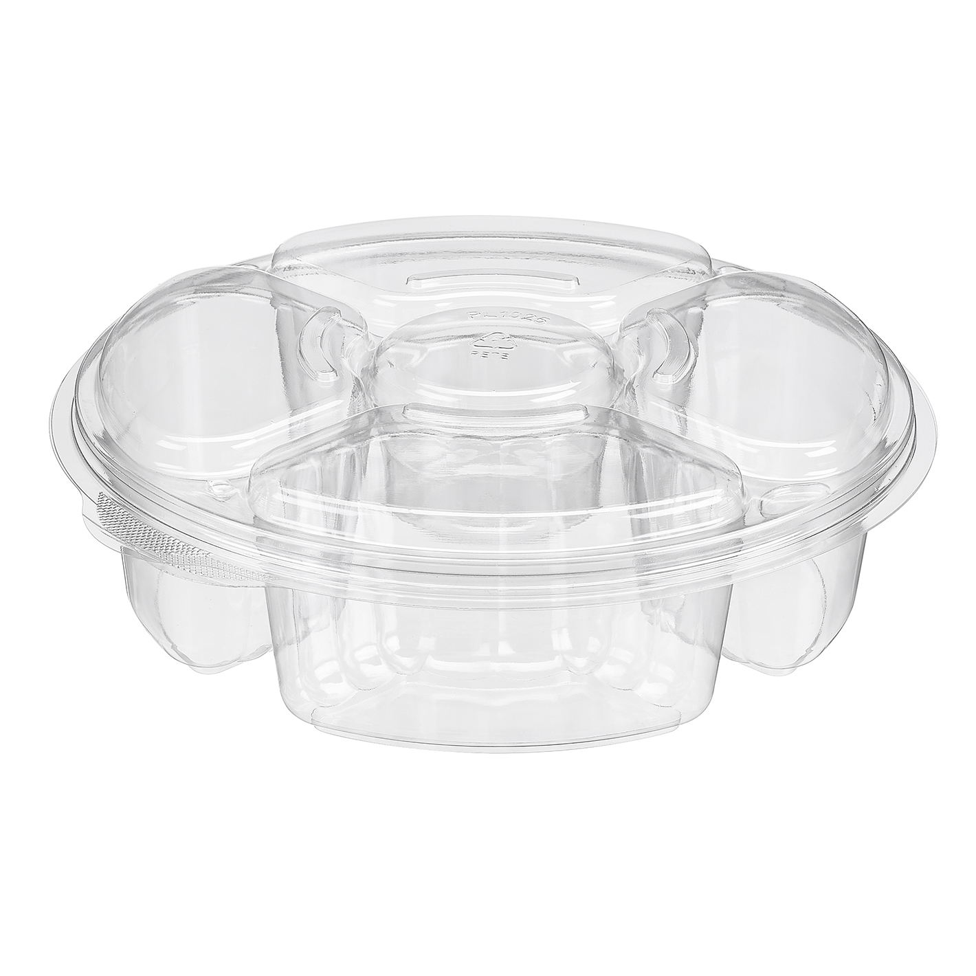 10.25 PRODUCE TRAY W/CUP 4 COMPARTMENT 100/CASE PL065C