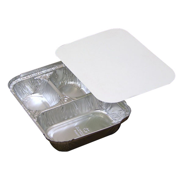 3 COMPARTMENT ALUMINUM  CONTAINER W/FOIL BOARD LID 