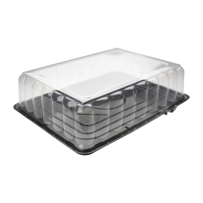 HALF SHEET PLASTIC CAKE CONT. W/BLACK BASE HSB500R 30/CASE