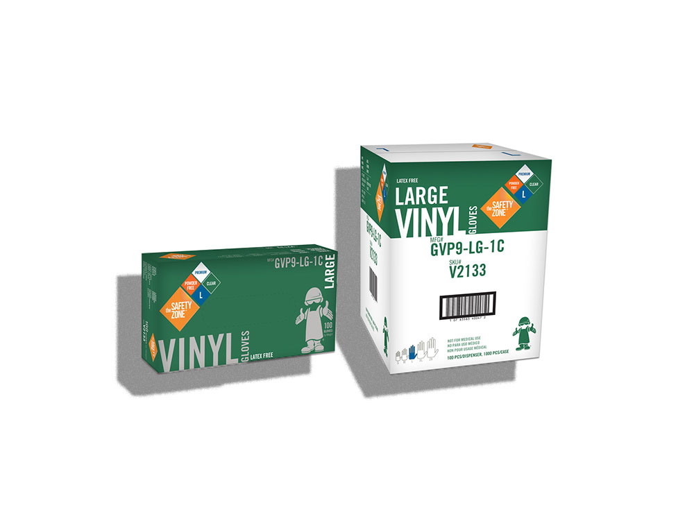 LARGE SAFETY ZONE VINYL GLOVES 100/BOX 10 BOX/CASE